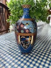 Antique Japanese Brass Cloisonne Meiji Period Floral  Black Vase