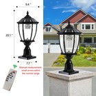 2 Pack 20  Black Solar Post Light Dusk To Dawn Outdoor Pillar Lamp With Remote