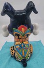 Talavera Mexican Pottery Dog With Bone Hand Painted Folk Art  crack Around Ear 