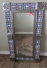 Mexican Folk Art Punched Tin Talavera Tile Rectangle Mirror Frame 24x13