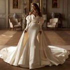 Luxury Mermaid Wedding Dresses Off Shoulder Detachable Train Satin Bridal Gowns