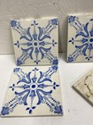 4 - Vtg Ornate Victorian abstract Blue   White Tile - 4 3 4 - Free Ship
