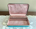 Mcm Vintage Farrington Aqua Seafoam   Gold Jewelry Box Pink Atomic Starburst