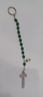 Irish Rosary Beads Keychain Clover Shamrock 11 Green Glass Ireland Vtg Catholic