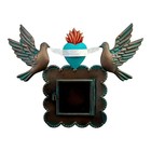 Sacred Heart Frame With Doves  Mexican Tin Heart Nicho  Shadowbow  Blue