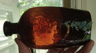 1860s Red Amber Stoddard Cup Base Pint Side Seam Flask Whittled Glass Drippy Lip
