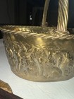 Vintage Brass Bunny Rabbit Carrots Embossed Twisted Handle Rim Easter Basket Wow