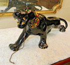 Vintage Mcm Ceramic Black Panther W  Color Gold Details - Green Crystal Eyes 18 