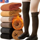 Women Wool Cable Knit Stockings Long Boot Over Knee Thigh High Socks Winter Warm