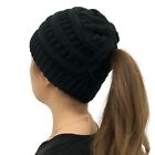 Black  Women Ponytail Messy Bun Beanie Pony Tail Winter Knit Stretch Hat Us