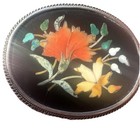 Antique 800 Silver Pietra Dura Brooch Stunning Detailed Floral Design Italian