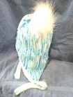 Justice Girls Striped Knit Beanie Hat Blue White Silver Sequin Pom One Size