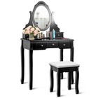 Vanity Jewelry Wooden Makeup Dressing Table Set W stool Mirror   5 Drawers Black