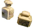 Nippon Perfume Bottle Powder Jar Hand Painted Dresser Set Floral Signed Antique