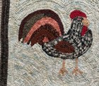 Primitive Hand Hooked Rooster Rug Using Wool Strips