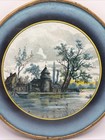 Antique Glass Flue Cover Castle River Landscape Victorian Chimney Hole Cover 5    