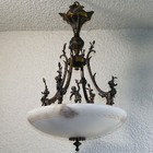 Vintage Bronze   Real Alabaster Cherub Pendant 4-light Chandelier