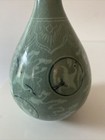 Korean Celadon Glaze Vases Clouds Flying Cranes Pattern Crackle Finish Signed