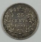 1901 Canada Queen Victoria Silver 25 Cents Coin Very Fine 
