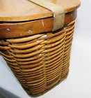 Antique Hawkeye Wooden Wicker Refrigerator Picnic Basket With Tin Insert Vintage