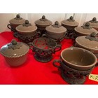 Gracious Goods Gg Collection Brown Ceramic Bowl W  Lid Acanthus Leaf Motif Base