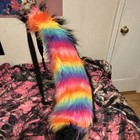 Rainbow Faux Fur Costume Tail With Black Strap And Buckle Good Condition 
