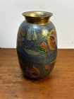 Vintage Brass   Enamel Painted Cloisonn    Floral Bud Vase 5    Tall