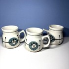 Trio Of Vintage Potbellied Stoneware Coffee Mugs Mid Century Rustic Design Euc