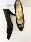 Ferragamo Satin Vintage Rhinestone Heels 80s Old Money Preppy Glam Art Deco