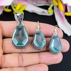 Aquamarine Gemstone Handmade Vintage Style 925 Sterling Coffin Shape Jewelry Set