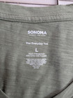 Sonoma Size Large The Everyday Tee Olive Green Floral V Neck Short Sleeve Nwt