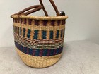 Vintage Bolga International Xl Oval Basket W  Leather Handles Handmade Decor
