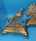 Antique Fire Mantel Brass Metal Bird Pheasant Flower Basket Ornament Garniture