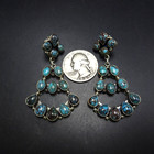 Signed Navajo Sterling Silver Egyptian Turquoise Cluster Dangle Earrings Pierced