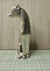 Tall Silver Mcm Styled Cheetah Brass Sculpture Sitting Big Cat Figurine  Statue