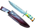 Damascus Blade 15  Survival Bowie Knife Custom Color Handle Fixed Blade Knives
