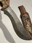 Vtg Custom 12    Hand Forged Damascus Hunting Knife Ram   s Horn W  Sheath Usa Heavy