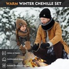 Winter Beanie Hat Circle Scarf Gloves Set For Men One Size  Chenille - Grey 