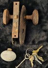  Vintage Oval Beaded Door Knob Set mortise Lock brass Escutcheon Plate    