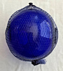 Vintage Japanese Handblown Glass Fishing Float Cobalt Blue 4 Inches With Net
