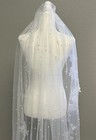 Long Lace Wedding Veil White Cathedral Bridal Veil With Comb Pearls Beaded 94   