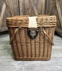 Vintage Wicker Tall Square Basket With Lid Button Closure Storage Basket Display
