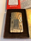 Vintage 1970   s Zippo Golden Elegance Vertical Bark Lighter Slim Line New In Box