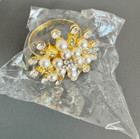 Gold Napkin Rings Set Of 6 Clear Bead Elegant Dinning Table Decor  2 5    New