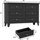 Modern 6 Drawer Wide Dresser Storage Organizer Wooden Chest Of Drawers For Home