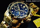 Invicta Men 48mm Pro Diver Scuba Chronograph Black Dial 18k Gold Plated Ss Watch