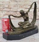  c mirval  Bronze Statue Art Deco Dancing Girl Sculpture Marble Nude Figurine