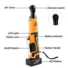 42v Electric Cordless Ratchet 3 8 right Angle Wrench Impact Power Tool 2 Battery