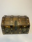 1970s Vintage Wood Treasure Chest Whiskey Decanter glass Set Lions Head Handles