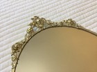 Gold Rose Floral Vintage Oval Vanity Mirror Tray  Rare Htf Excellent Condition